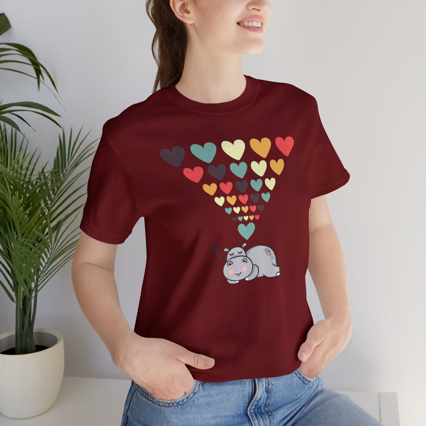 "Hippo Dreaming of Love" T-Shirt | Valentine's Day Tee Shirt for Women | Ladies Tee for V-Day | Womens Tee for Valentine's Day | Gift for Her | V-Day Tee Shirt for Ladies