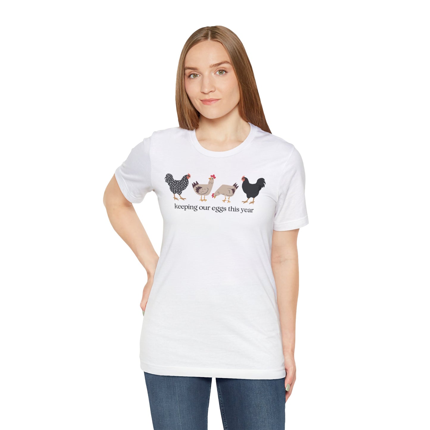 "Keeping Our Eggs This Year" T-Shirt | Humorous Womens Easter Tee Shirt | Funny Easter Tee Shirt for Her | Gift Ideas for Women | Easter Apparel for Ladies | Ladies Easter Tee Shirt