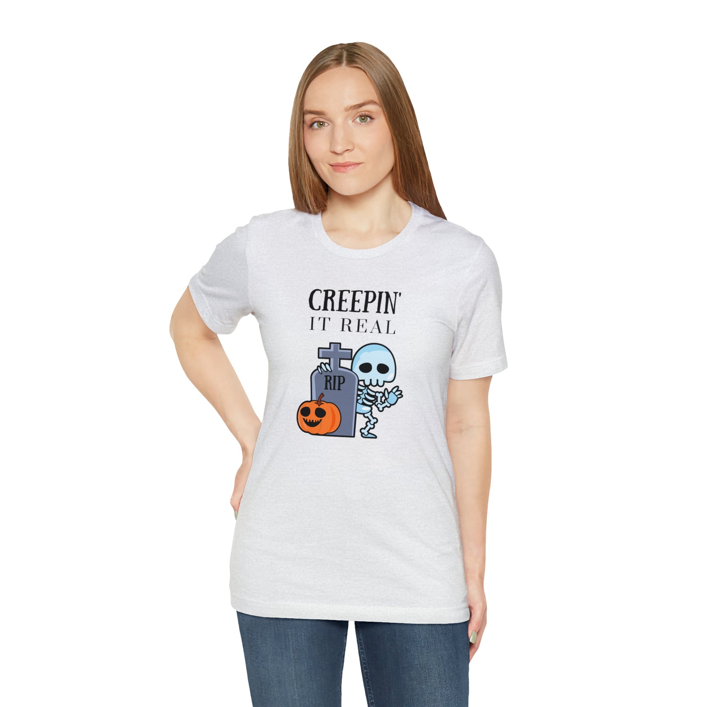 "Creepin' It Real" T-shirt | Halloween Mom Shirt | Gift Ideas for Women Who Love Halloween | Trendy Halloween Apparel | Halloween Shirts With Sayings for Moms | Cute Halloween Shirt