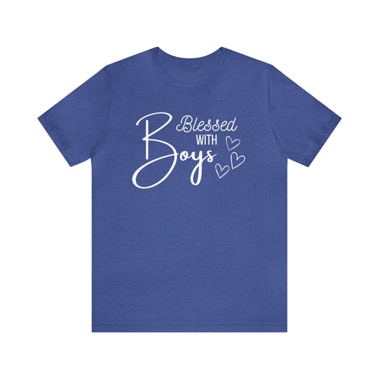 "Blessed With Boys" T-Shirt | Perfect Gift for Moms of Boys | Cute and Trendy Mom Fashion | Unique Mom Tee | Mother's Day Gift Ideas | Comfortable Mom Clothing for Everyday Wear | Celebrate Your Supermom Status with Style