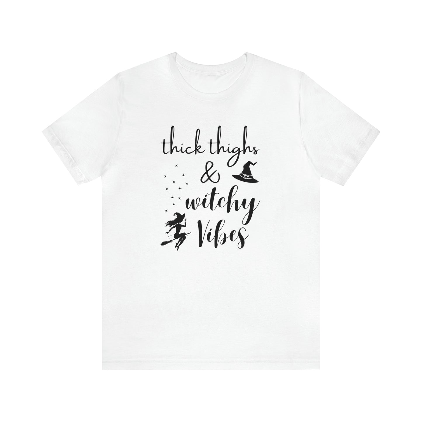 "Thick Thighs & Witchy Vibes" T-shirt | Trendy Halloween Apparel | Funny Halloween T-Shirts for Moms | Halloween Mom Shirts | Witchy Mom Shirt | Birthday Gift Ideas for Moms that Love Halloween