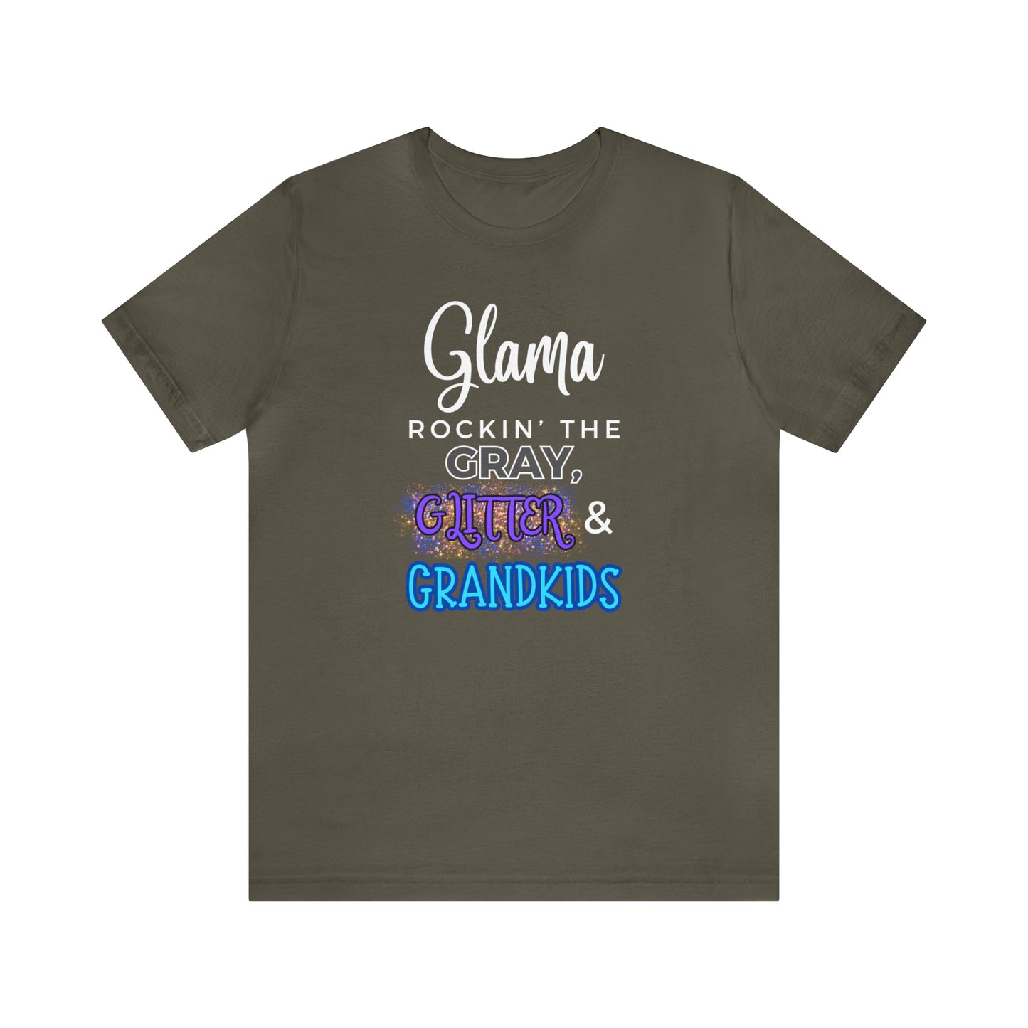 "Glama Rockin' the Gray, Glitter & Grandkids" T-Shirt | Cute Glama Shirt | Glama Tee | Mother's Day Gift Ideas for Grandma | Grandma Shirt | Grandma Apparel | Gift Ideas for Grama | Shirt for Grama