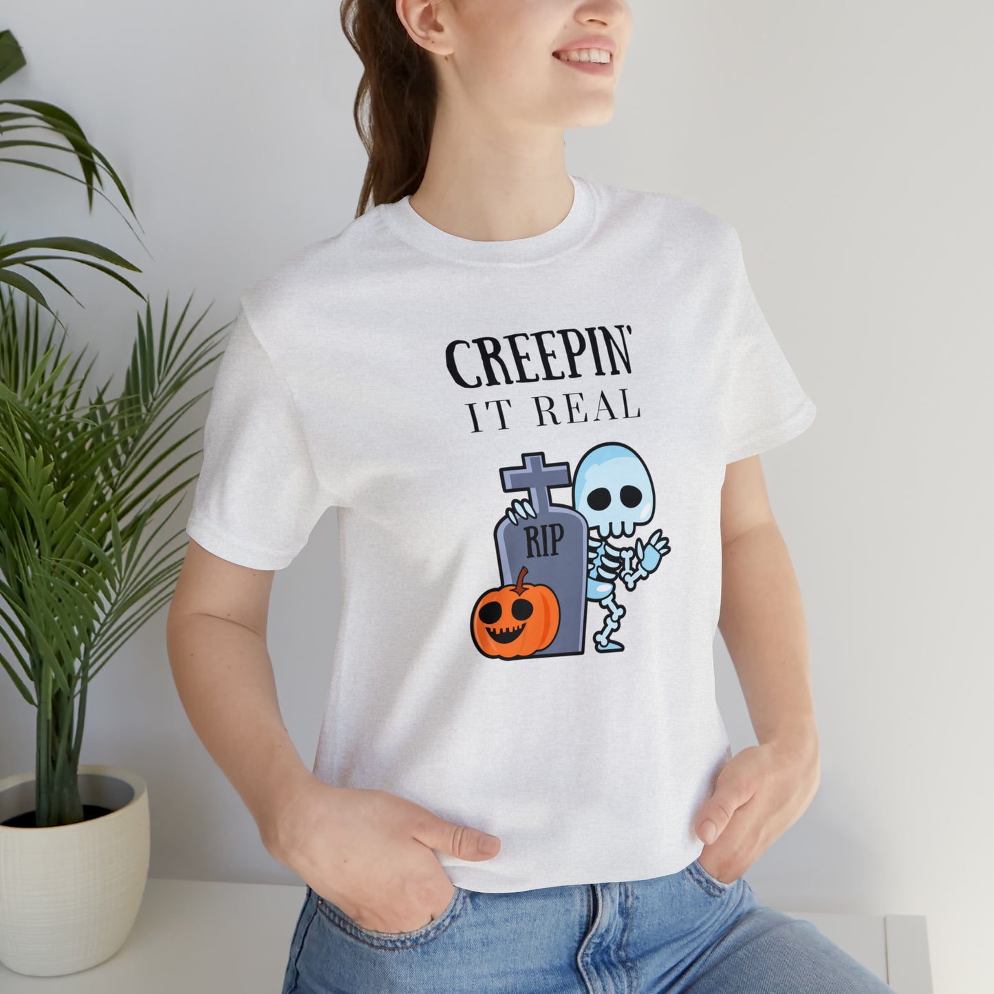 "Creepin' It Real" T-shirt | Halloween Mom Shirt | Gift Ideas for Women Who Love Halloween | Trendy Halloween Apparel | Halloween Shirts With Sayings for Moms | Cute Halloween Shirt