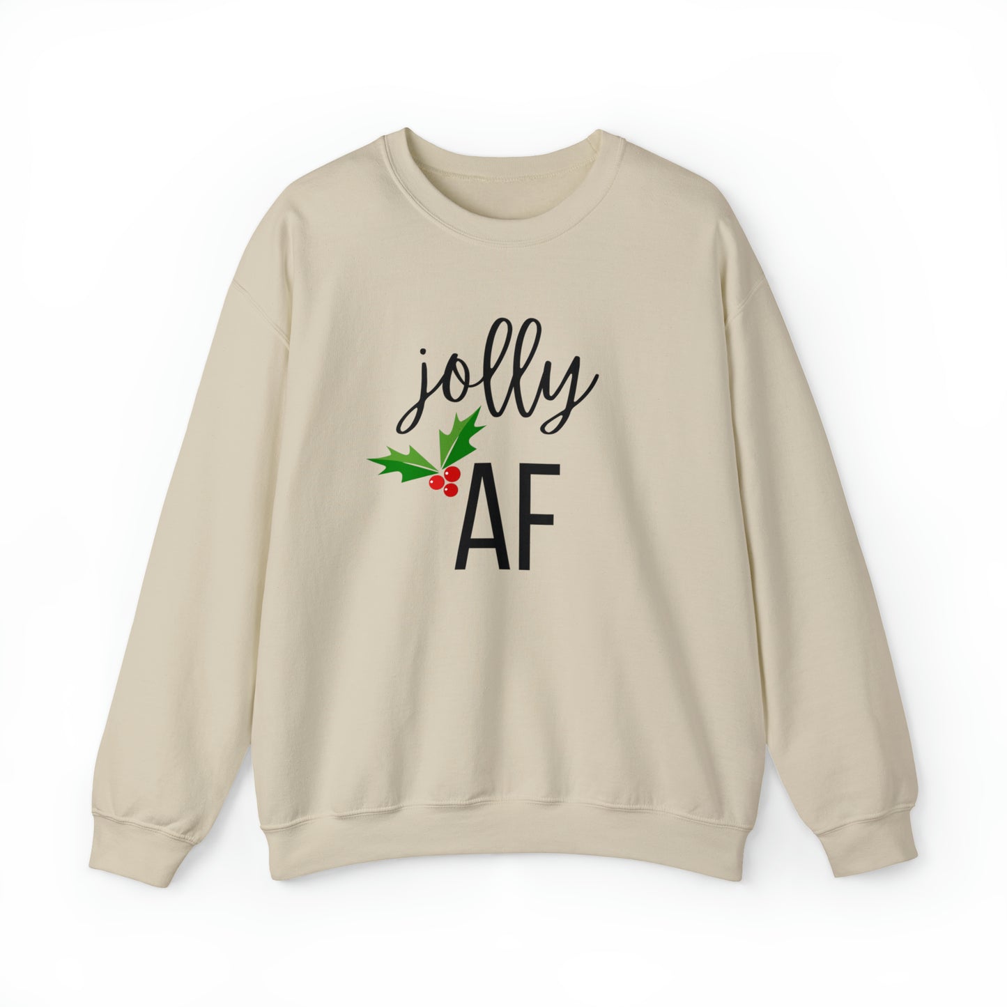 "Jolly AF" Sweatshirt | Sarcastic Womens Christmas Sweater | Festive Sweatshirt for Christmas Season | Womens Funny Holiday Sweatshirt | Sweatshirt for Christmas Wardrobe