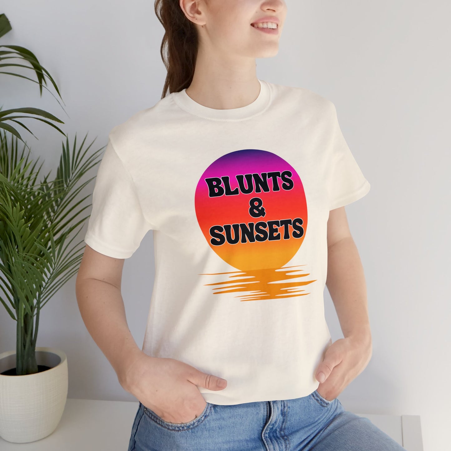 "Blunts & Sunsets" T-Shirt | Funny Ladies Shirt | Gifts for Her | Women's Smoke & Chill Shirt | Carefree Shirt for Women | Birthday Gift Ideas for Women | Humorous Women's Tee Shirts | Trendy Women's Apparel | Sunset Shirt for Women