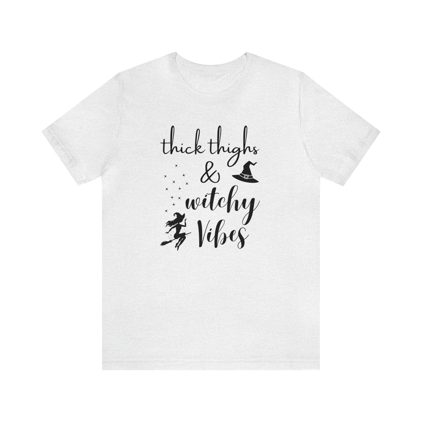 "Thick Thighs & Witchy Vibes" T-shirt | Trendy Halloween Apparel | Funny Halloween T-Shirts for Moms | Halloween Mom Shirts | Witchy Mom Shirt | Birthday Gift Ideas for Moms that Love Halloween