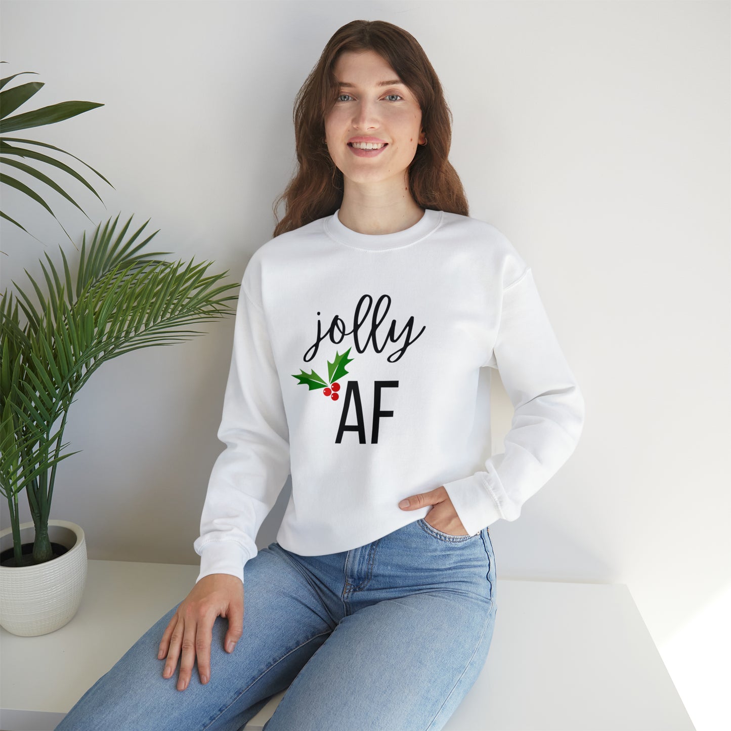 "Jolly AF" Sweatshirt | Sarcastic Womens Christmas Sweater | Festive Sweatshirt for Christmas Season | Womens Funny Holiday Sweatshirt | Sweatshirt for Christmas Wardrobe