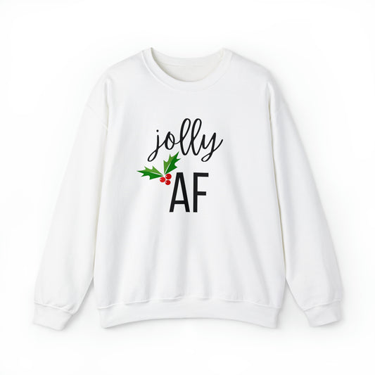 "Jolly AF" Sweatshirt | Sarcastic Womens Christmas Sweater | Festive Sweatshirt for Christmas Season | Womens Funny Holiday Sweatshirt | Sweatshirt for Christmas Wardrobe