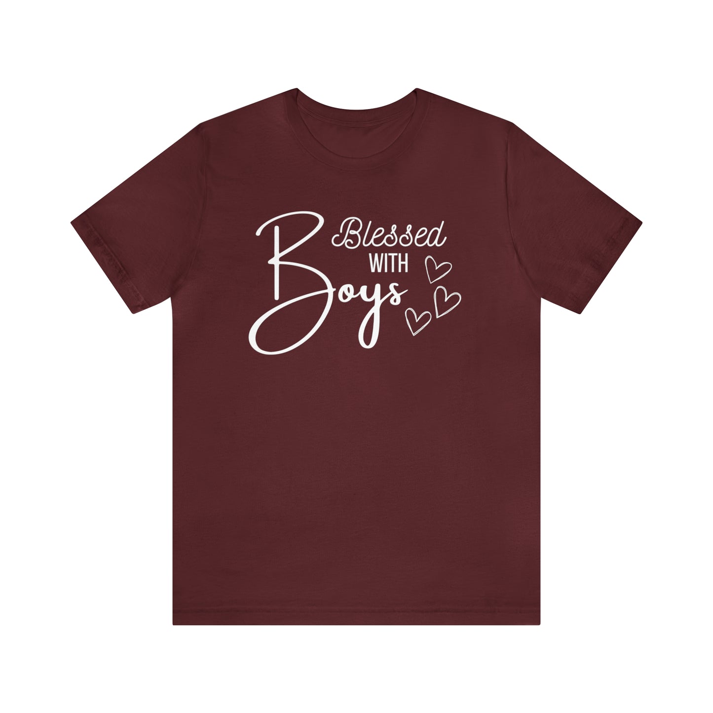 "Blessed With Boys" T-Shirt | Perfect Gift for Moms of Boys | Cute and Trendy Mom Fashion | Unique Mom Tee | Mother's Day Gift Ideas | Comfortable Mom Clothing for Everyday Wear | Celebrate Your Supermom Status with Style