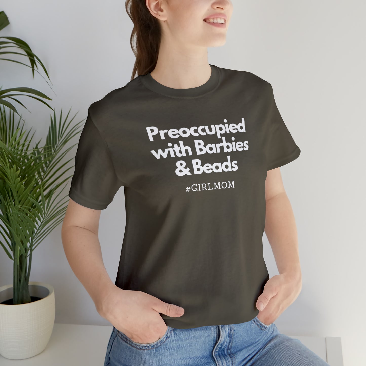 "Preoccupied with Barbies & Beads" T-Shirt | Perfect Gift for Moms of Girls | Cute and Trendy Mom Fashion | Mother's Day Gift Ideas for Mom | Girl Mom Shirt |  Mom Life Shirt | Girl Mama Shirt