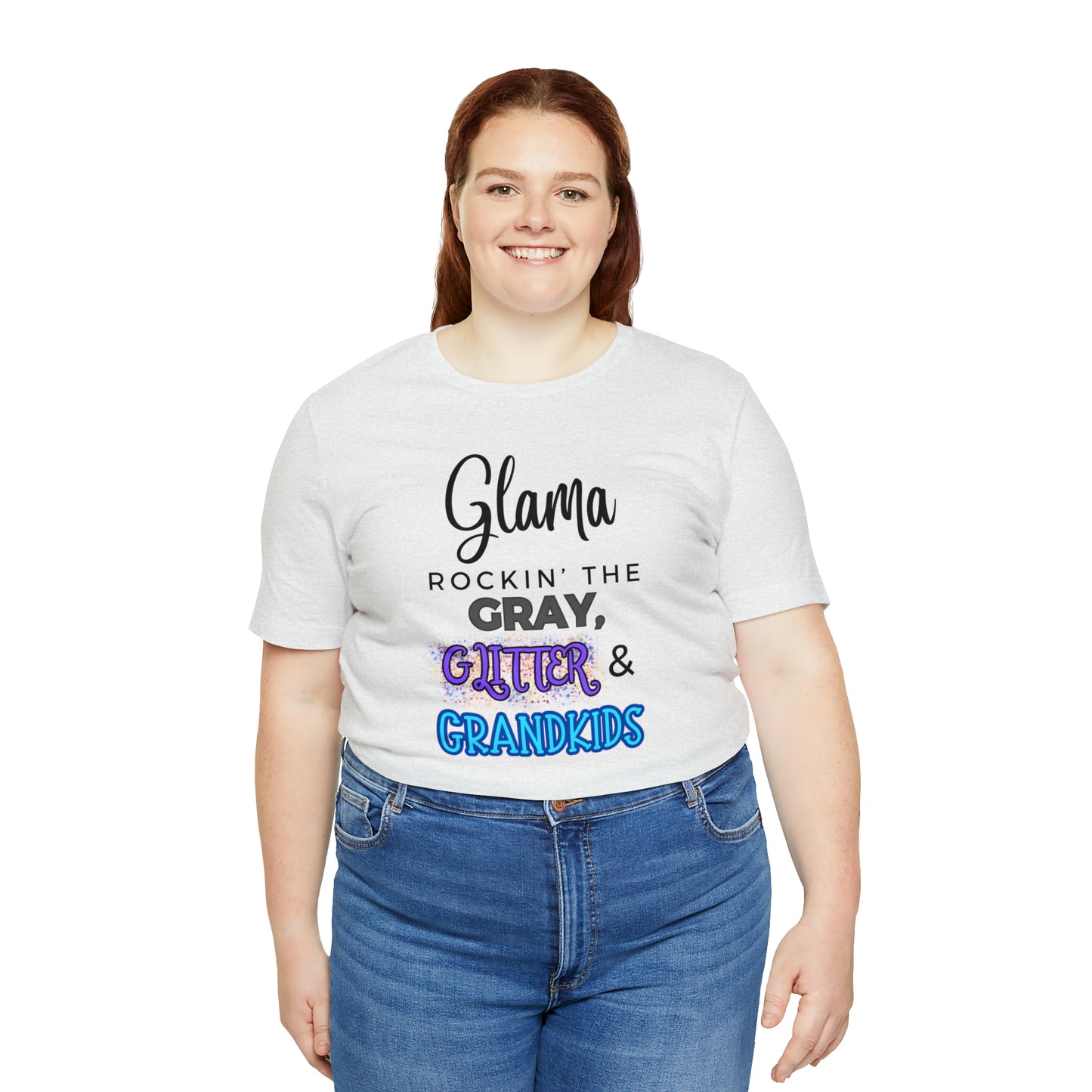 "Glama Rockin' the Gray, Glitter & Grandkids" T-Shirt | Cute Glama Shirt | Glama Tee | Mother's Day Gift Ideas for Grandma | Grandma Shirt | Grandma Apparel | Gift Ideas for Grama | Shirt for Grama