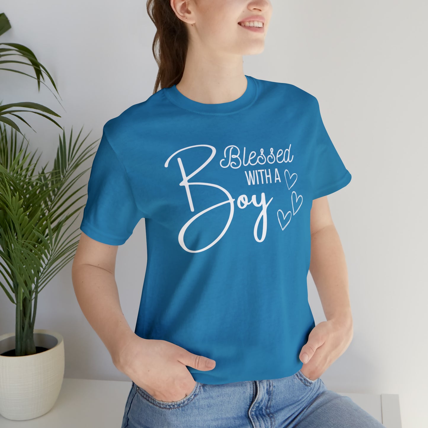 "Blessed With a Boy" T-Shirt | Perfect Gift for Moms of Boys | Cute and Trendy Mom Fashion | Mother's Day Gift Ideas | Comfortable Mom Clothing for Everyday Wear | Celebrate Your Mom Life