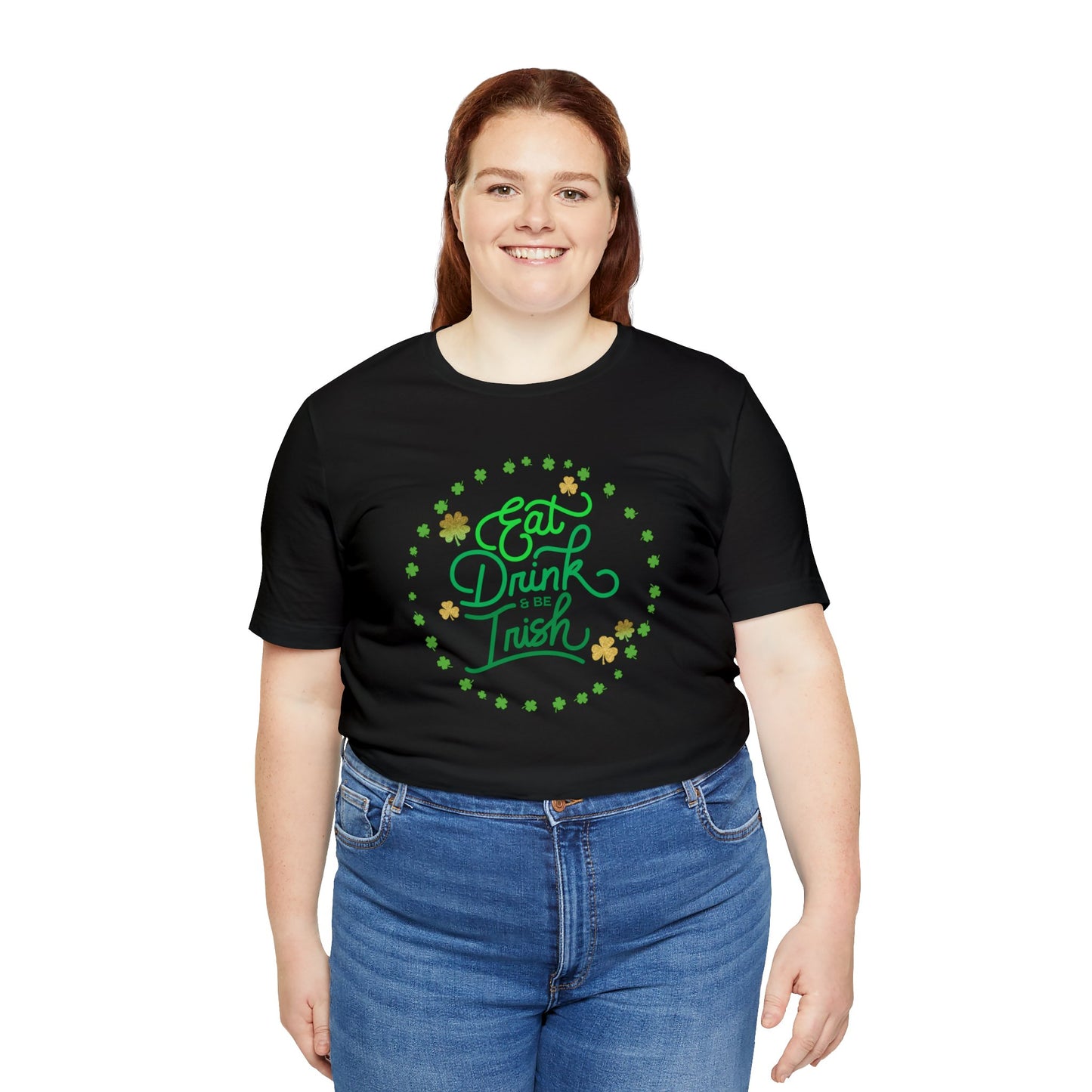 "Eat Drink & Be Irish" T-Shirt | St. Patrick's Day Apparel  Womens St. Patty's Day Tee Shirt | Ladies Shirt for St. Patrick's Day | St Pattys Day Tee Shirt for Moms | Gifts for Irish Fans