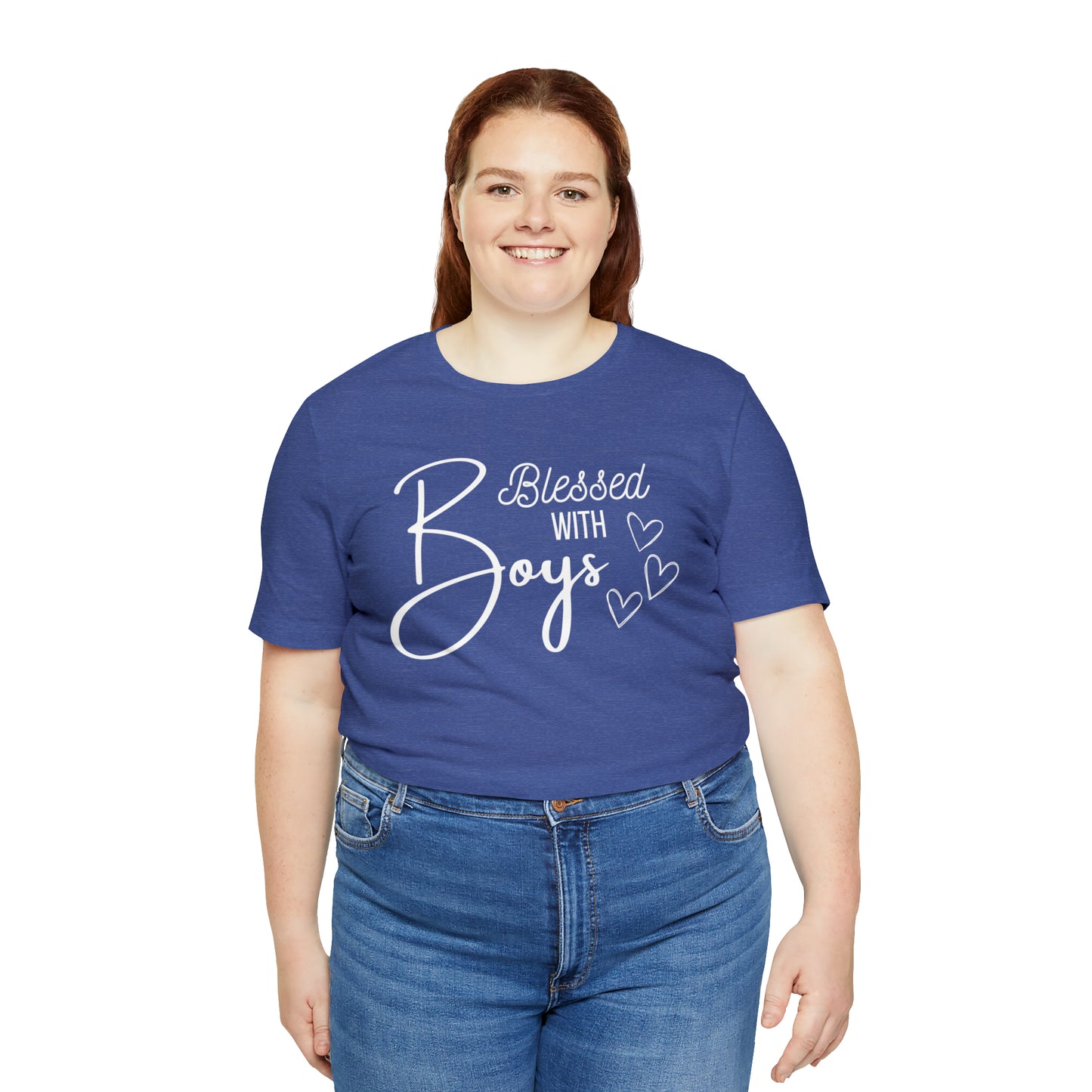 "Blessed With Boys" T-Shirt | Perfect Gift for Moms of Boys | Cute and Trendy Mom Fashion | Unique Mom Tee | Mother's Day Gift Ideas | Comfortable Mom Clothing for Everyday Wear | Celebrate Your Supermom Status with Style