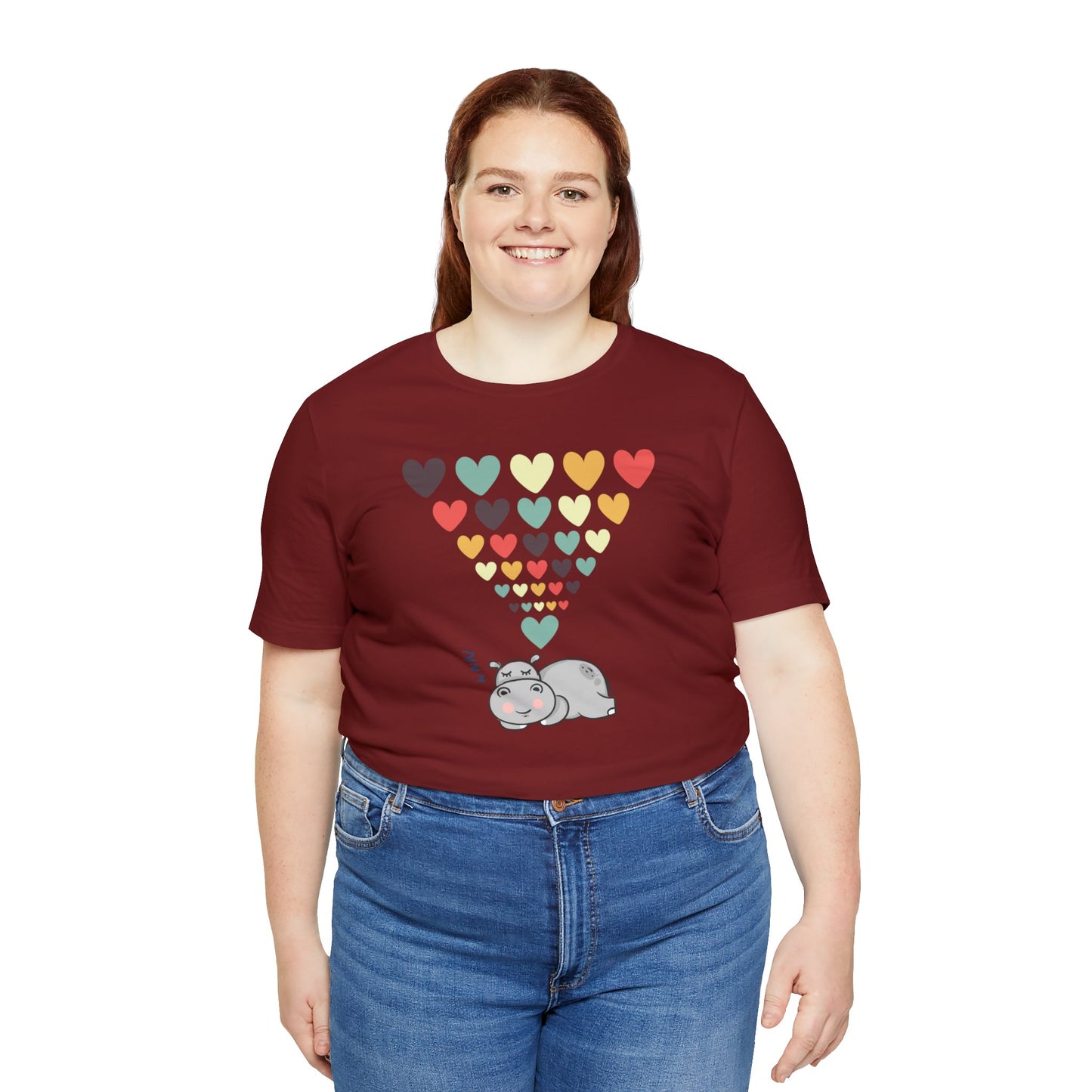 "Hippo Dreaming of Love" T-Shirt | Valentine's Day Tee Shirt for Women | Ladies Tee for V-Day | Womens Tee for Valentine's Day | Gift for Her | V-Day Tee Shirt for Ladies