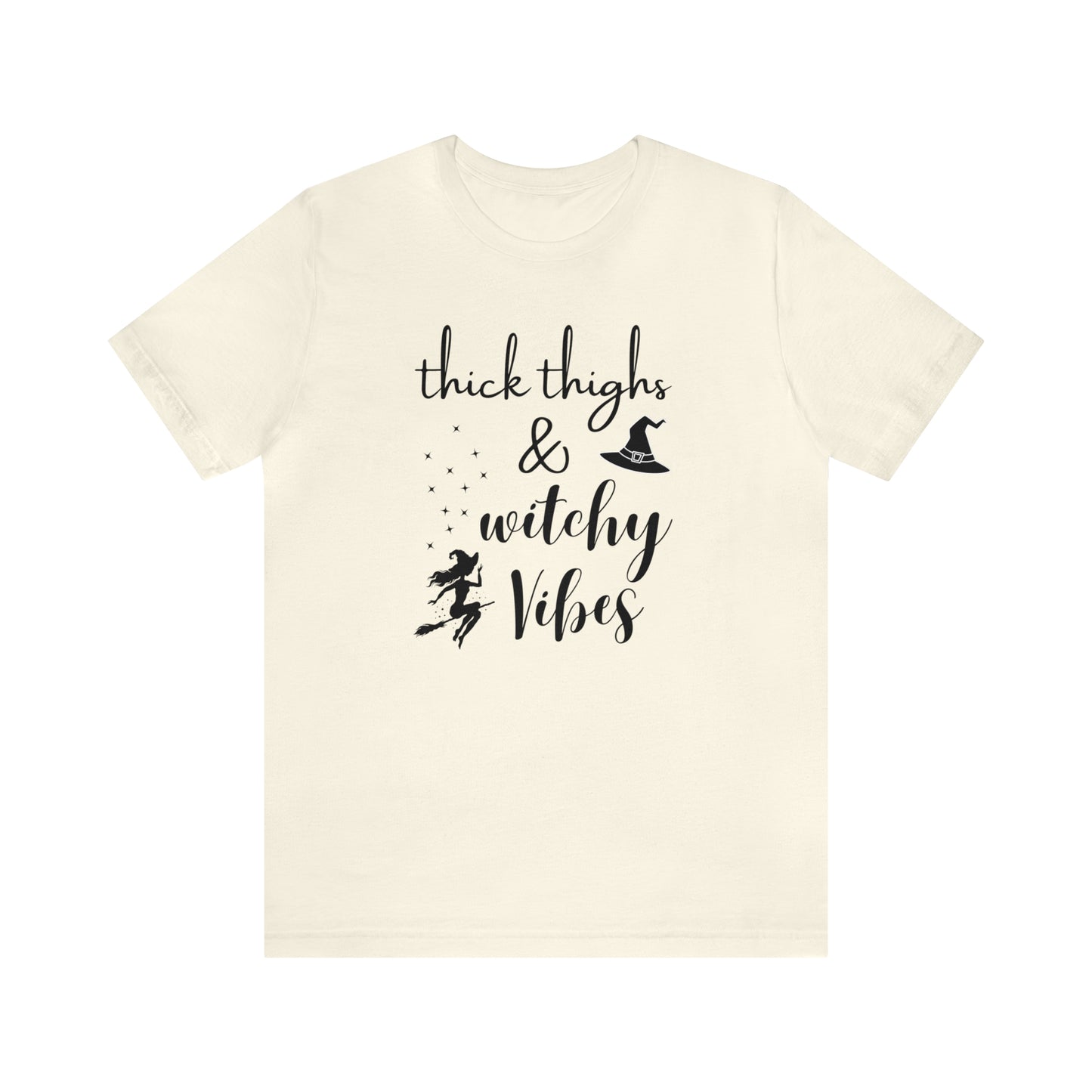 "Thick Thighs & Witchy Vibes" T-shirt | Trendy Halloween Apparel | Funny Halloween T-Shirts for Moms | Halloween Mom Shirts | Witchy Mom Shirt | Birthday Gift Ideas for Moms that Love Halloween