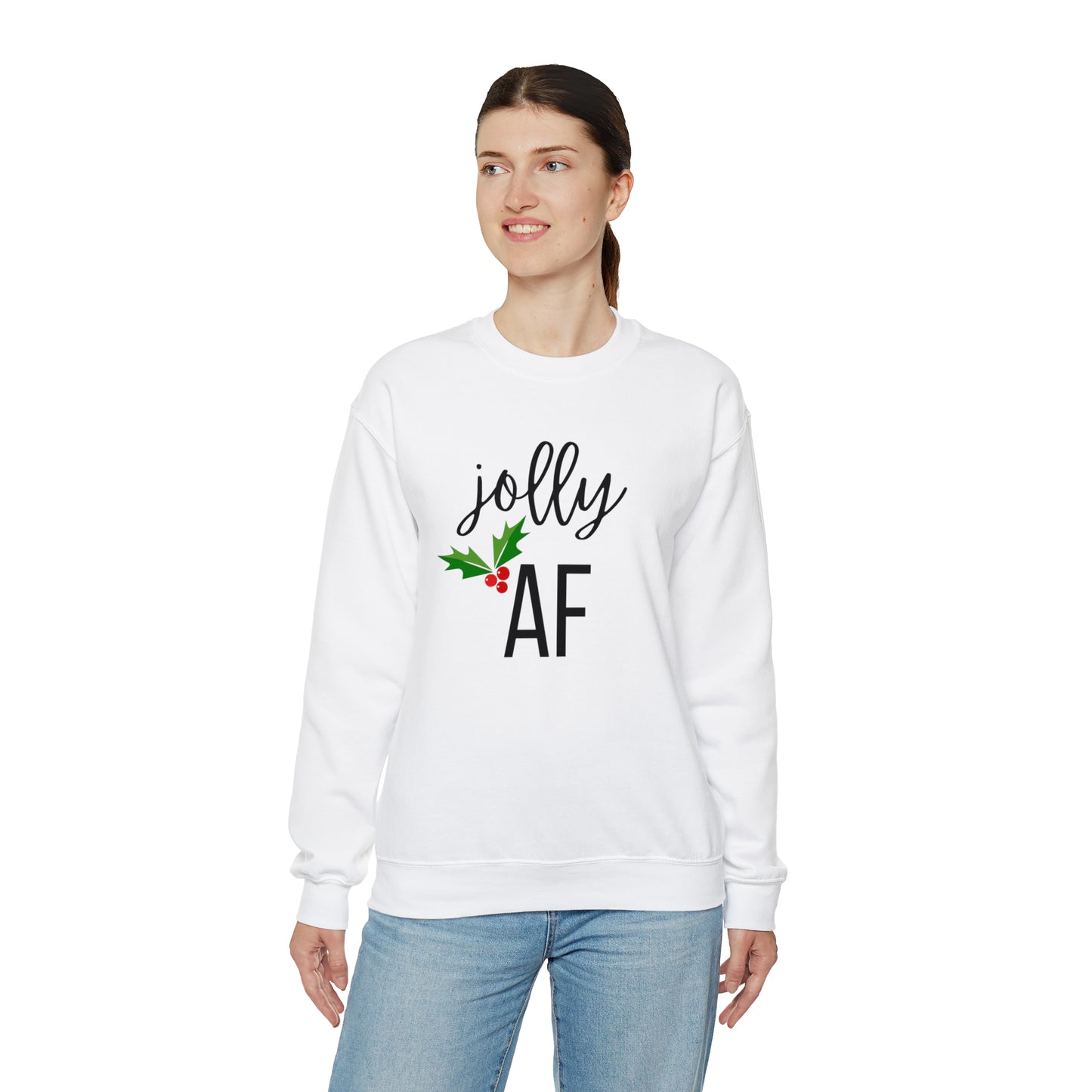 "Jolly AF" Sweatshirt | Sarcastic Womens Christmas Sweater | Festive Sweatshirt for Christmas Season | Womens Funny Holiday Sweatshirt | Sweatshirt for Christmas Wardrobe