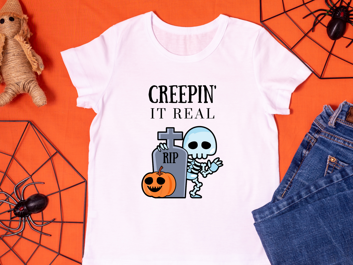 "Creepin' It Real" T-shirt | Halloween Mom Shirt | Gift Ideas for Women Who Love Halloween | Trendy Halloween Apparel | Halloween Shirts With Sayings for Moms | Cute Halloween Shirt