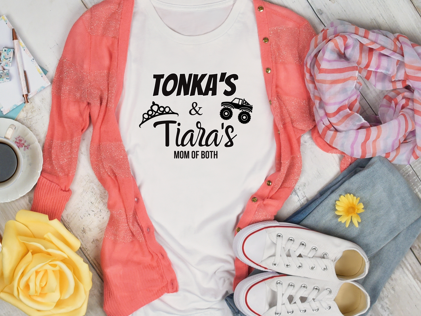 "Tonka's & Tiera's Mom of Both" T-Shirt | Cute and Trendy Mom Apparel | Christmas Gifts for Mom | Comfortable Mom Tee | Mom of Boys and Girls T-Shirt | Birthday Gift Ideas for Mom