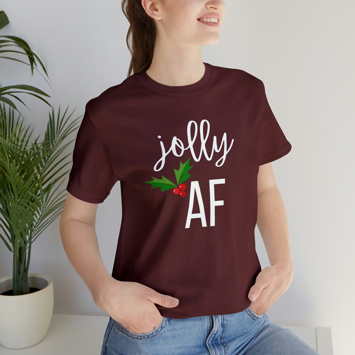 "Jolly AF" T-Shirt | Unique Holiday Apparel | Christmas Gifts for Mom | Funny Christmas Tee | Festive Graphic Tee | Cute Holiday T-Shirts