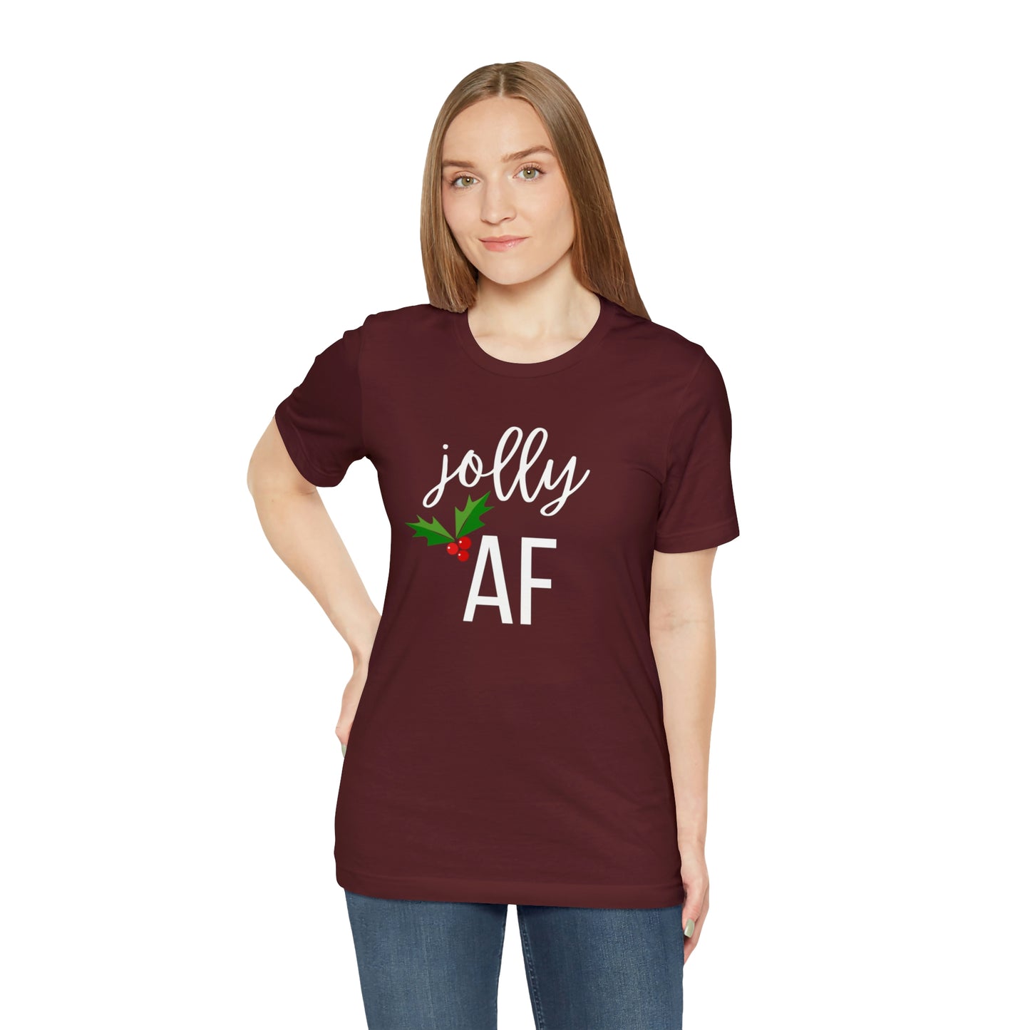 "Jolly AF" T-Shirt | Unique Holiday Apparel | Christmas Gifts for Mom | Funny Christmas Tee | Festive Graphic Tee | Cute Holiday T-Shirts