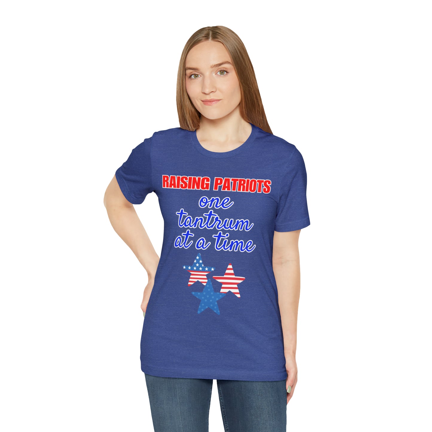 "Raising Patriots One Tantrum at a Time" T-Shirt | Stars and Stripes Shirt for Mom | Fourth of July Apparel | Funny 4th of July Tee | Independence Day Tees | Memorial Day T-Shirts for Mom