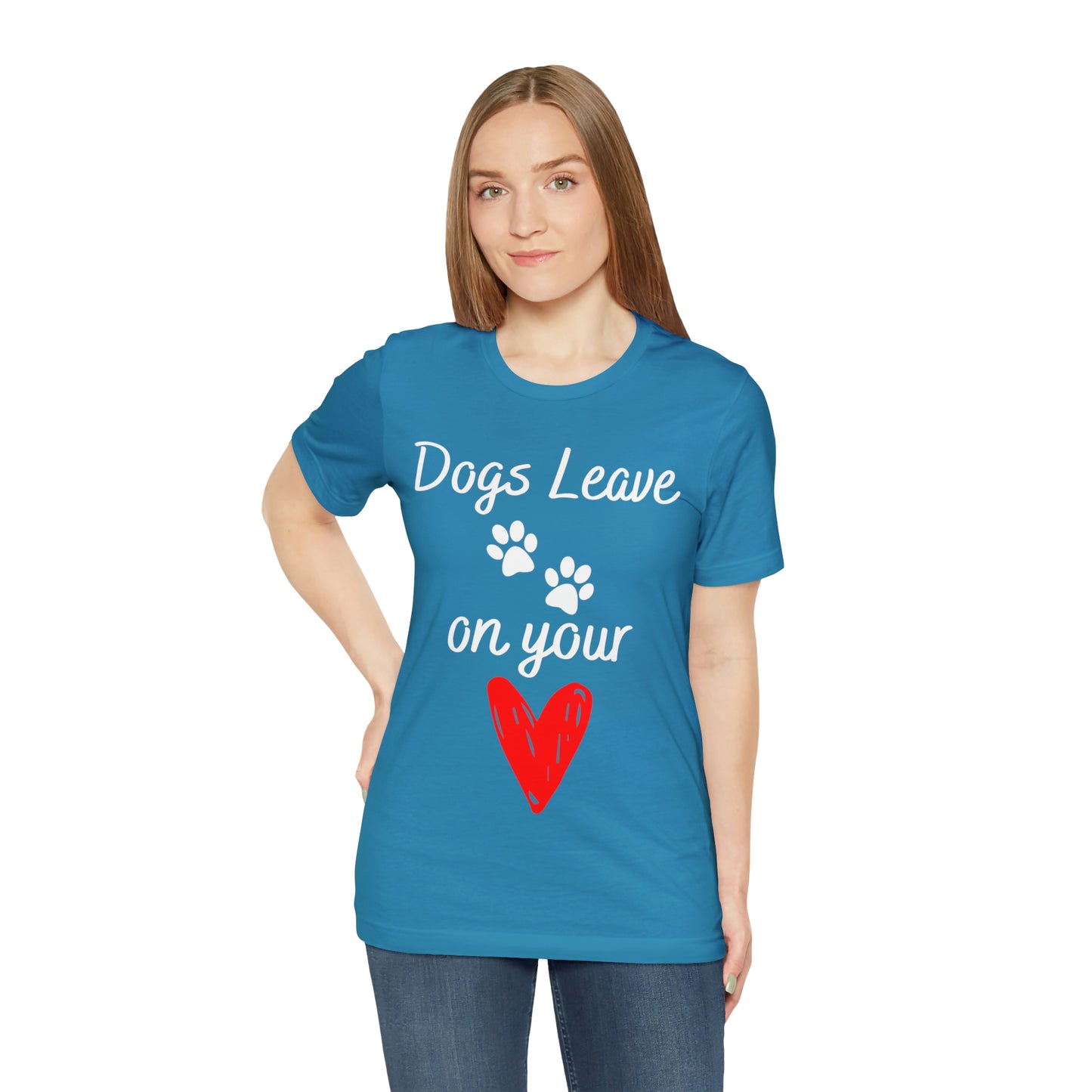 "Dogs Leave Paw Prints on Your Heart" T-Shirt | Perfect Tee for Dog Lovers | Trendy and Stylish Dog Mom Tee | Comfortable Every Day Apparel for the Crazy Dog Lady in Your Life | Mother's Day Gift Ideas